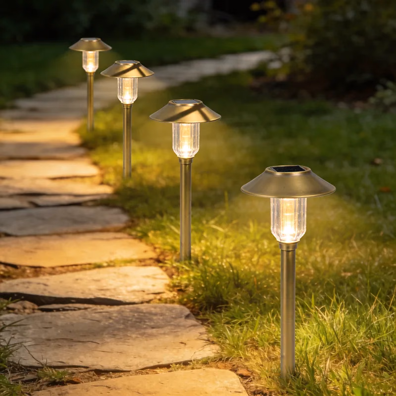 Path lighting along garden walkway