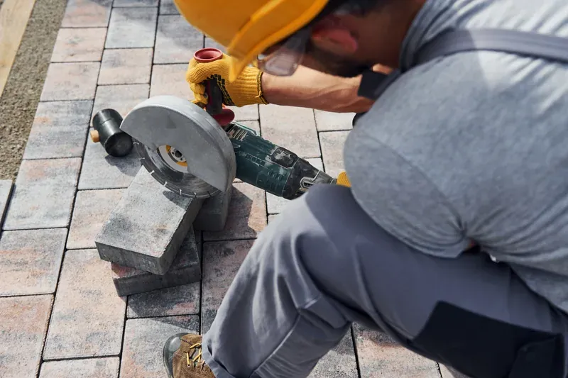 Poured concrete patio with saw-cut grid