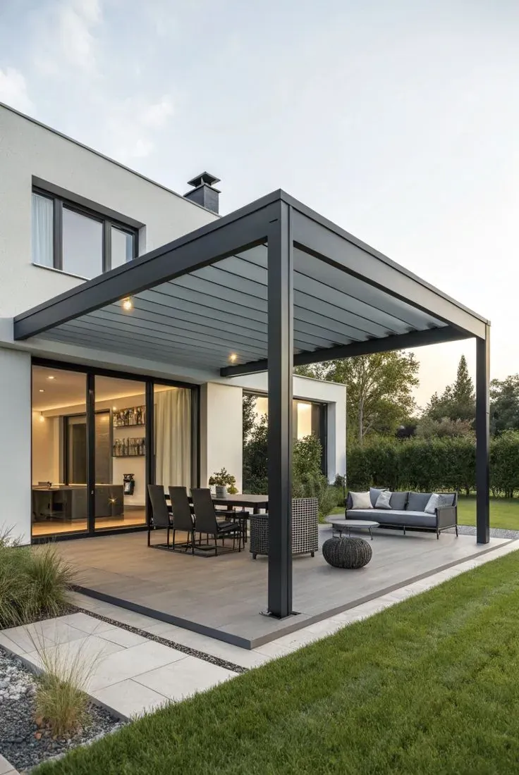 Louvered motorized pergola roof
