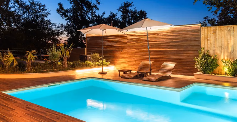 Pool and façade lighting at dusk