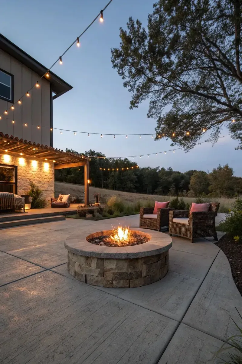 Round stone fire pit with gas burner