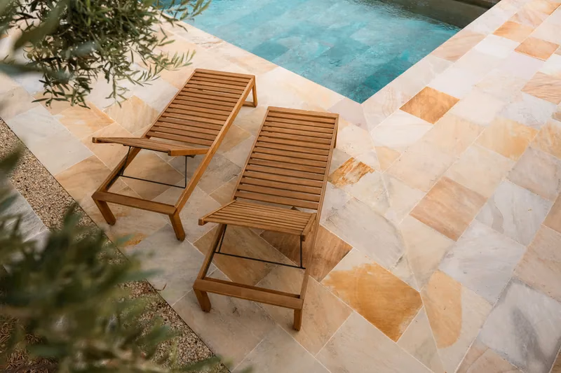 Travertine patio with stone trim